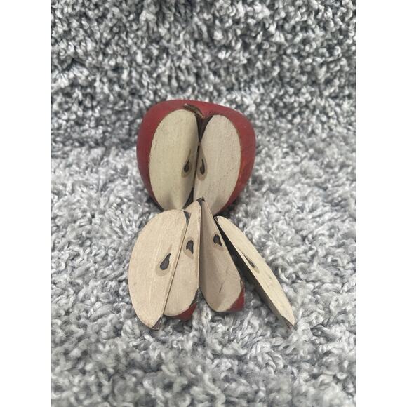 Crafted Wooden Red Apple With Slices Cut Out Fractions Decorative Decor Item - Picture 7 of 12